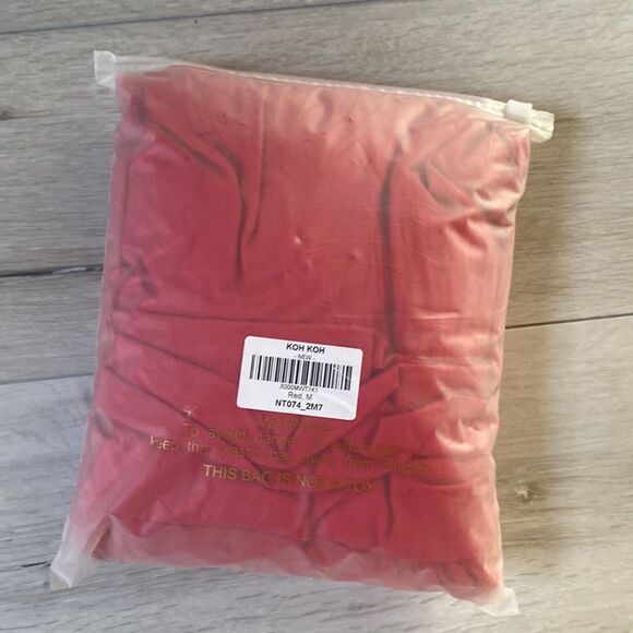 KOH KOH Cap Short Sleeve V-Neck‎ Flowy Maxi Dress - NT074 Red M NWT in packaging - Picture 6 of 7